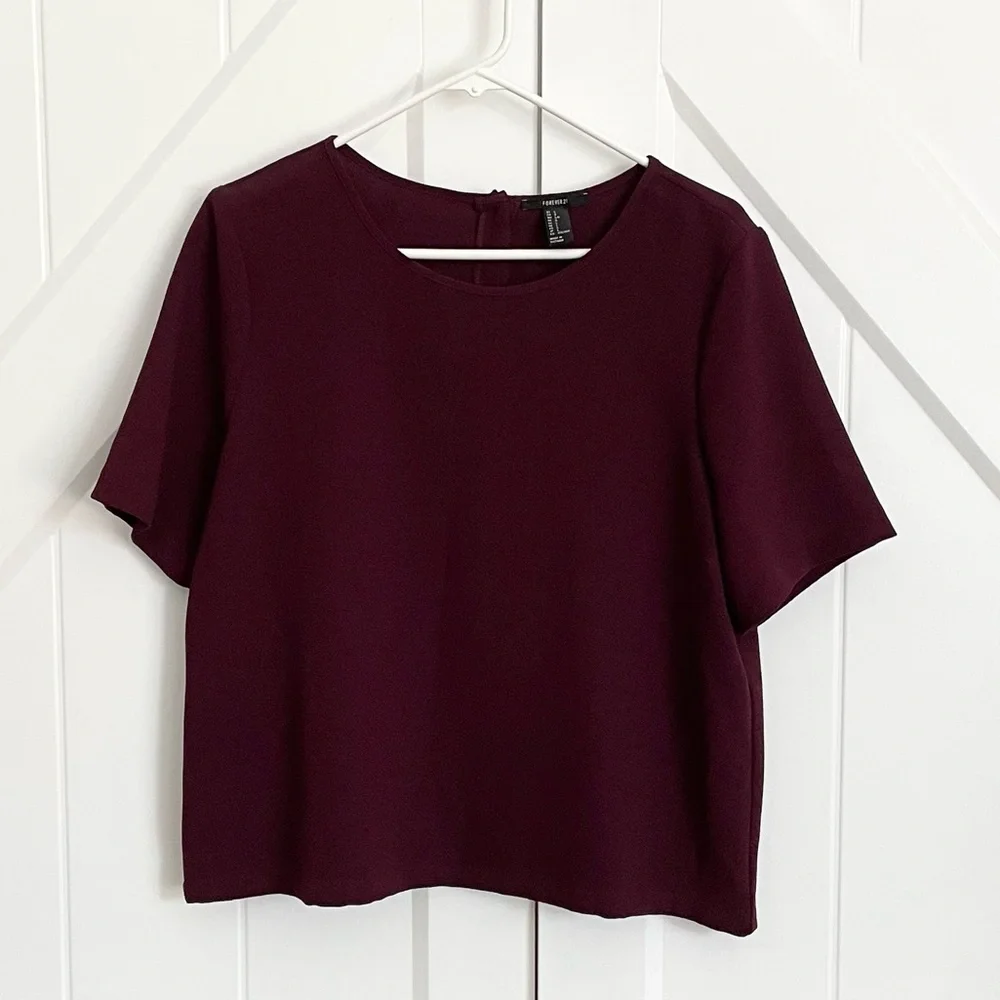 Burgundy Crew-neck Button Back Top by Forever 21 - Picture 3 of 5